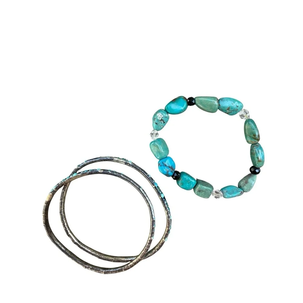 Boho Turquoise Color Jewelry Lot 6 Pc Necklaces Bracelet Bangles Statement